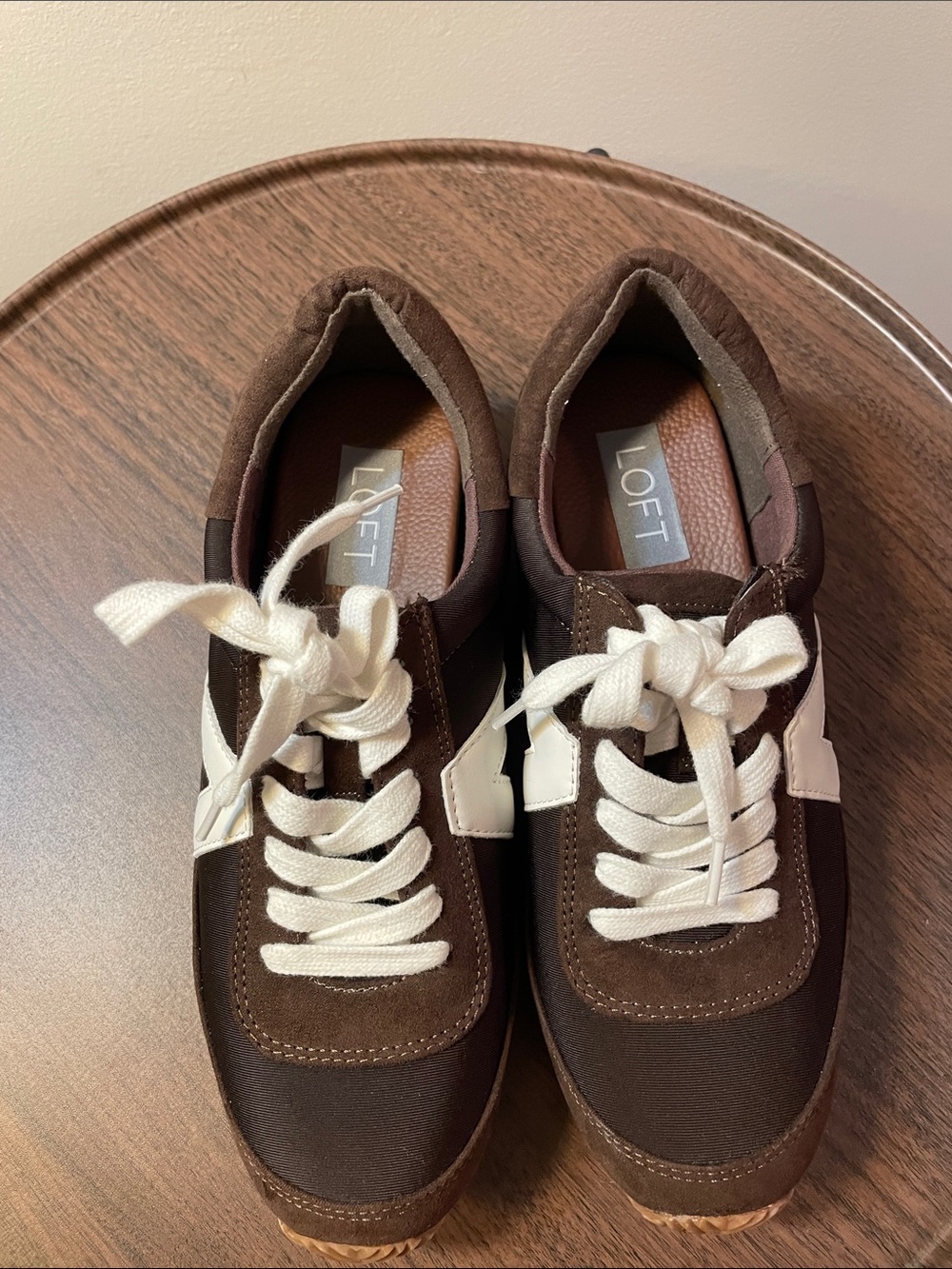 LOFT Dark Brown and White Retro-Inspired Lace-Up Sneakers